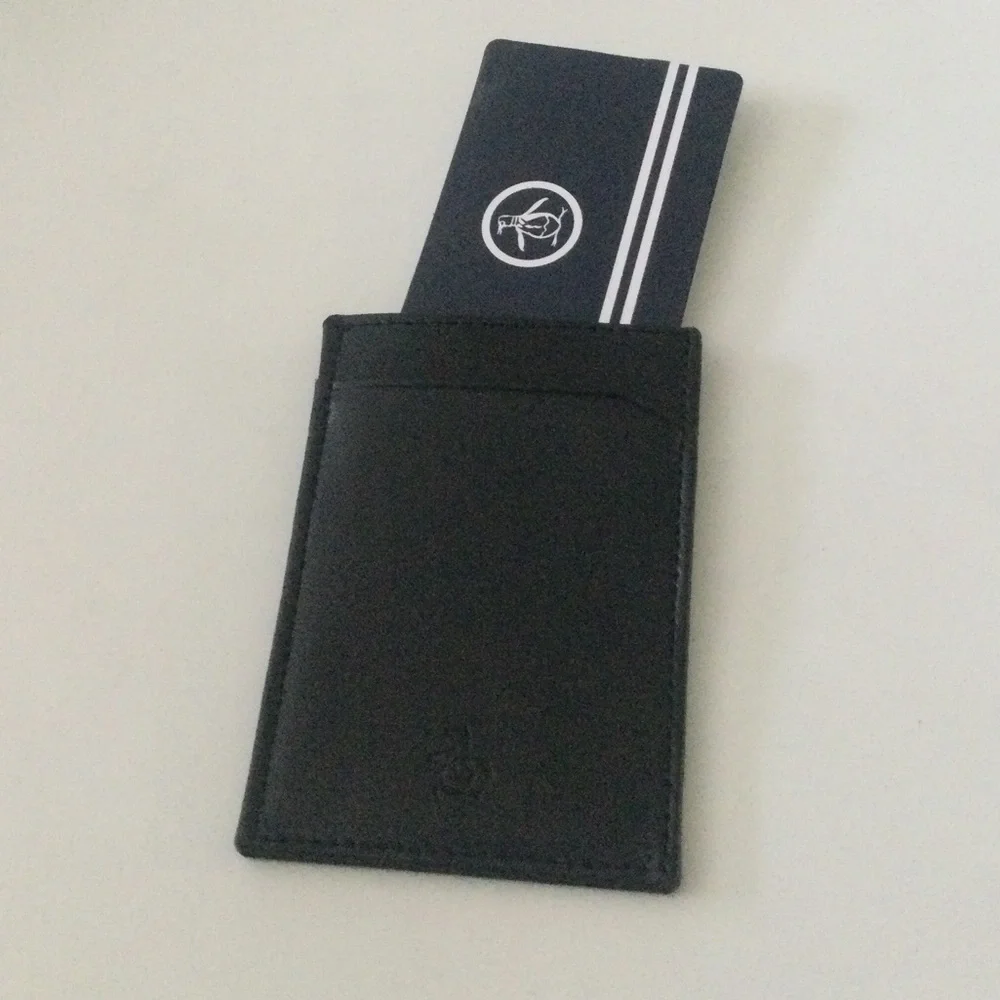 ORIGINAL PENGUIN BLACK LEATHER CARD CASE 3 CARD SLOTS NEW